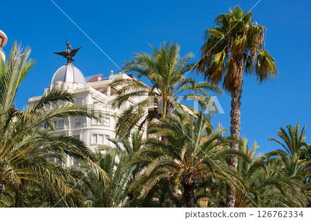Alicante La Explanada buildings with plam trees in Valencia Alicante La Explanada buildings with plam trees in Valencia 126762334