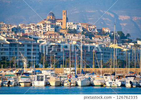 Altea village in alicante with marina boats foreground 126762335