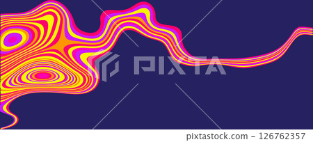 Abstract Vector Illustration With Vibrant Flowing Lines and Colorful Contours Creating Psychedelic Effects on a Dark Purple Background 126762357