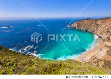 California  beach in Big Sur in Monterey County Route 1 126762515