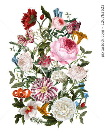 Bouquets with oil painting rococo still-lifes flowers. Vector. Bouquets with oil painting rococo still-lifes flowers. Vector. 126762622