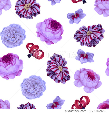 Seamless floral pattern with oil painting rococo still-lifes flowers. Vector. Seamless floral pattern with oil painting rococo still-lifes flowers. Vector. 126762639