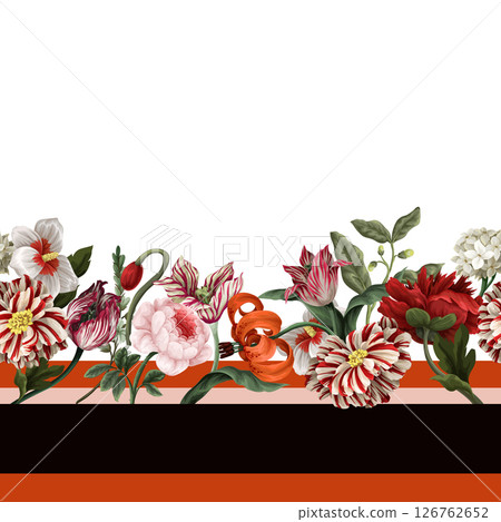 Border pattern with oil painting rococo still-lifes flowers. Vector. Border pattern with oil painting rococo still-lifes flowers. Vector. 126762652