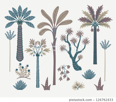 Simple trees and plants isolated. Tropical jungle vector 126762833