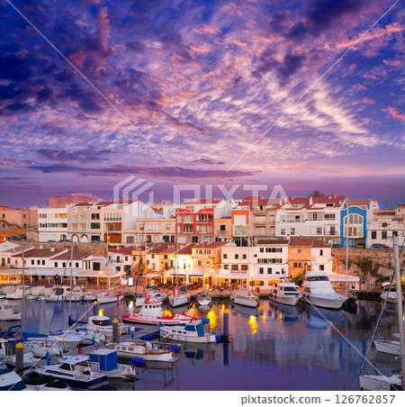 Ciutadella Menorca marina Port sunset with boats 126762857