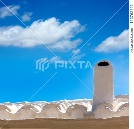 Menorca Es Grau white house chimney detail in Balearics 126762893
