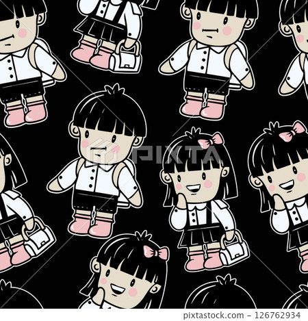 Chinese boy and girl schoolchildren in cartoon style. Vector 126762934