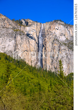 Yosemite Horsetail fall waterfall in spring California 126763015