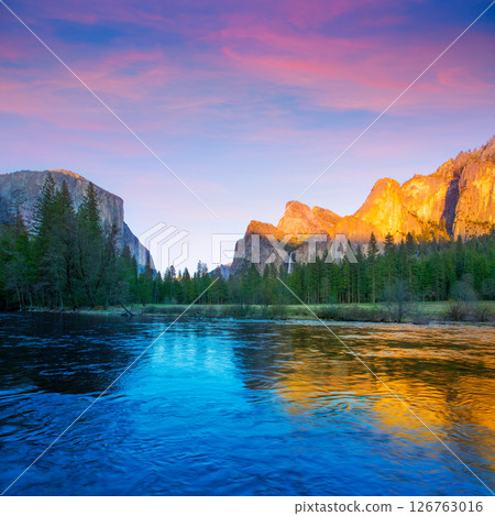 Yosemite Merced River el Capitan and Half Dome 126763016