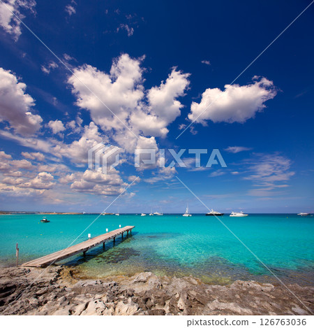 Formentera tropical Mediterranean sea wooden pier 126763036