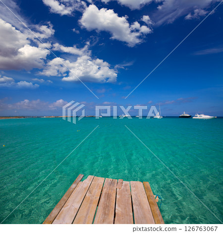 Formentera tropical Mediterranean sea wooden pier 126763067