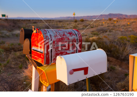 Grunge mail boxes in a row at Arizona desert 126763190