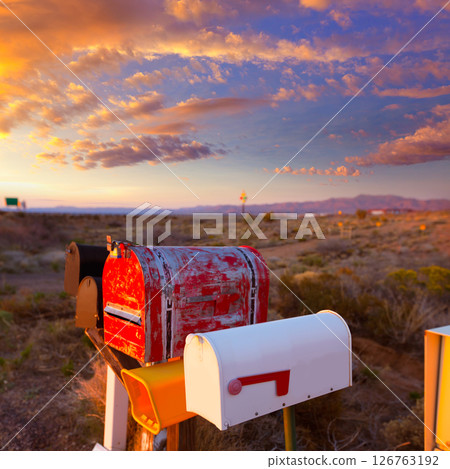 Grunge mail boxes in a row at Arizona desert Grunge mail boxes in a row at Arizona desert 126763192
