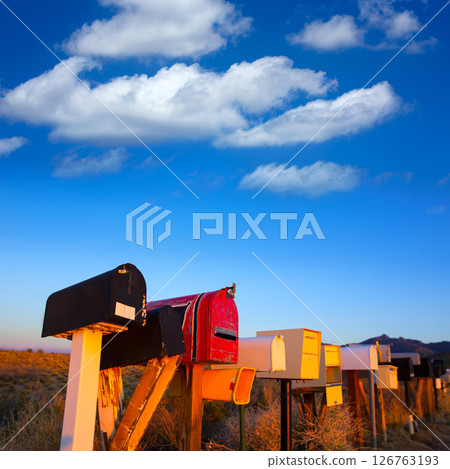 Grunge mail boxes in a row at Arizona desert 126763193