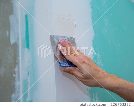 drywall hydrophobic plasterboard trowel plastering seam drywall hydrophobic plasterboard trowel plastering seam 126763252