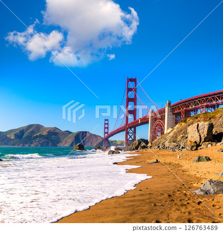 San Francisco Golden Gate Bridge Marshall beach California San Francisco Golden Gate Bridge Marshall beach California 126763489