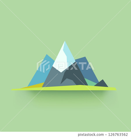 simple mountains colored icon on green back 126763562