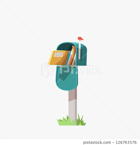 green mailbox cartoon design on white back green mailbox cartoon design on white back 126763576