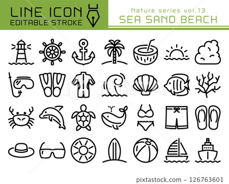 Line Icon 自然系列第 13 卷海灘 126763601