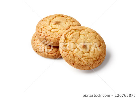 Delicious amaretti cookies resting on a white background 126763875