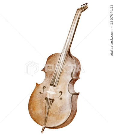 Watercolor Illustration of Double Bass with Bow on White Background Watercolor Illustration of Double Bass with Bow on White Background 126764112