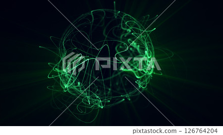 Vivid green abstract sphere made of dynamic swirling light trails, symbolizing energy, nature, and technology fusion Vivid green abstract sphere made of dynamic swirling light trails, symbolizing energy, nature, and technology fusion 126764204