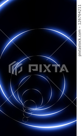 Concentric glowing blue rings forming a tunnel illusion in a dark futuristic background Concentric glowing blue rings forming a tunnel illusion in a dark futuristic background 126764211