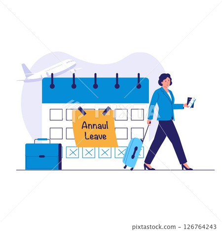 Annual Leave Illustration of Businesswoman with Luggage and Calendar 126764243