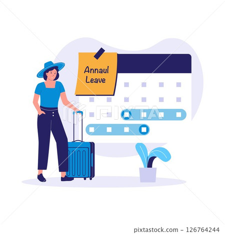 Annual Leave Illustration of Woman Traveler with Calendar and Suitcase Annual Leave Illustration of Woman Traveler with Calendar and Suitcase 126764244