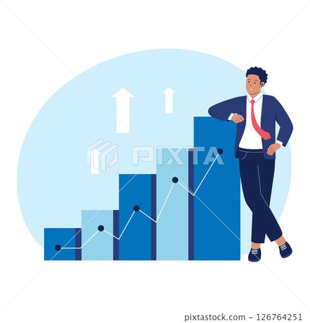 Businessman Standing Next to Growth Chart and Increasing Graph Illustration Businessman Standing Next to Growth Chart and Increasing Graph Illustration 126764251