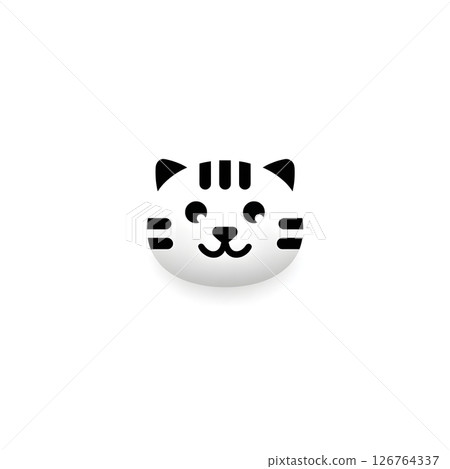 A cute, stylized cat face icon featuring bold black stripes and a cheerful expression, perfect for pet-related designs, children's illustrations, and playful themes. 126764337