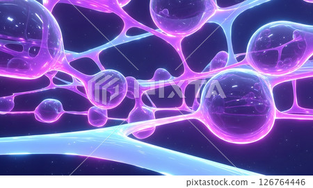 A colorful depiction of abstract cellular structures, showcasing intricate networks of bubbles and filaments in vibrant neon hues, representing the beauty of microscopic life. A colorful depiction of abstract cellular structures, showcasing intricate networks of bubbles and filaments in vibrant neon hues, representing the beauty of microscopic life. 126764446