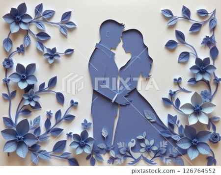 Paper Cut Couple in Cool Floral Embrace Paper Cut Couple in Cool Floral Embrace 126764552