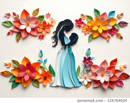 Mother and Child Paper Art 126764604