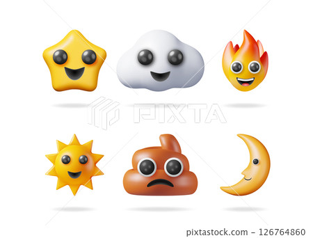 Set of 3d rendering emojis Set of 3d rendering emojis 126764860
