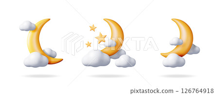 Gold crescent moon with white clouds 126764918