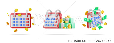 Calendar with coins and money bills 126764932