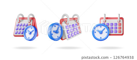 A set of 3d vector calendar and a clock 126764938