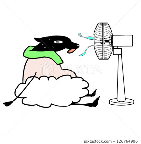 Sheep cooling off with a fan 126764990