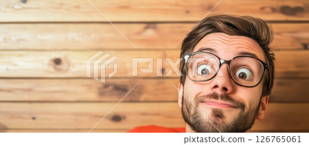 Man in glasses making a funny face Man in glasses making a funny face 126765061