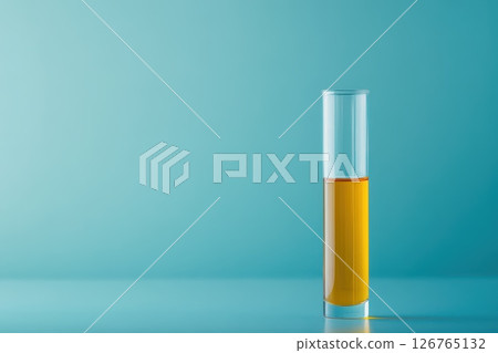 Clear cylinder with bright yellow liquid 126765132