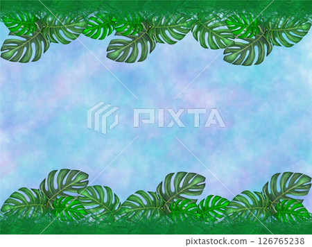 Blue sky background with tropical leaves pattern frame Blue sky background with tropical leaves pattern frame 126765238