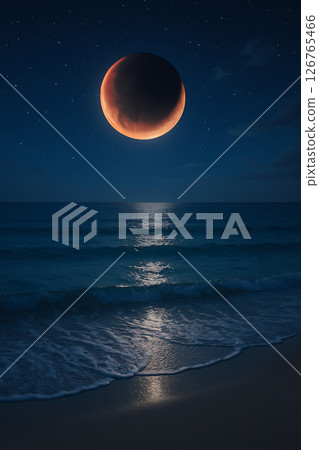 A fantastic summer sea illuminated by a lunar eclipse 126765466