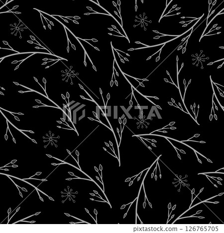Seamless floral branch pattern at black background Seamless floral branch pattern at black background 126765705