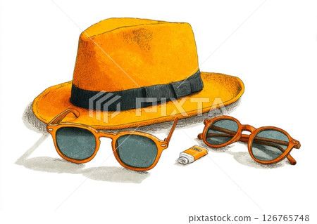 Orange Hat and Sunglasses Illustration 126765748