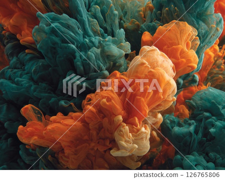 Abstract Ink Swirls in Orange and Teal Hues 126765806