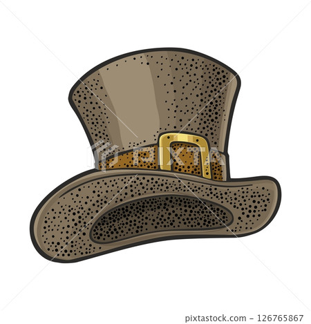 Top gentleman hat. Vector engraving color illustration 126765867