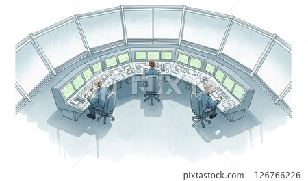Aerial view of airport control room (watercolor style) 126766226
