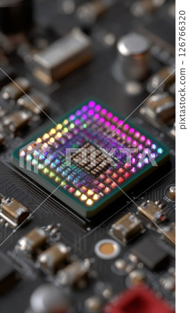 Closeup of Colorful Microchip on Circuit Board Closeup of Colorful Microchip on Circuit Board 126766320