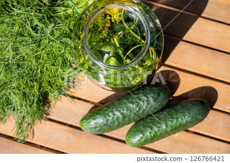 Homemade Pickles Preparation Sunny Day Table 126766421
